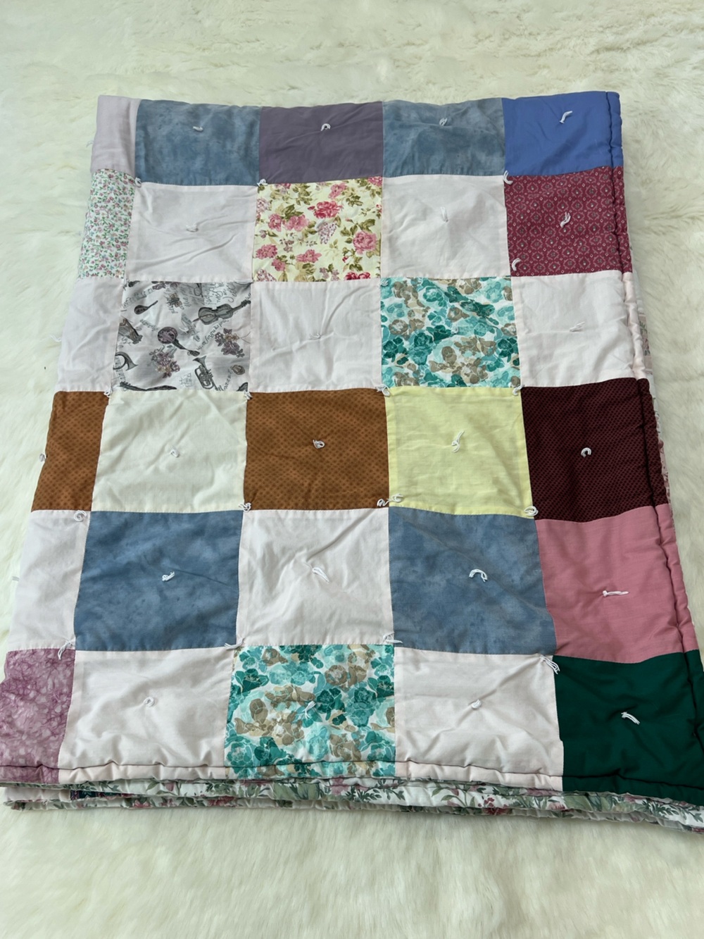 Handmade patchwork Quilt cottage core farmhouse  Twin 79”x60”